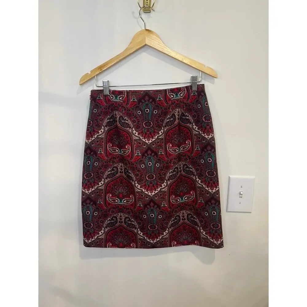 Talbots Paisley Skirt Petite 6 Boho Button Front Mini Skirt Fall Outfit Chic - Picture 3 of 5